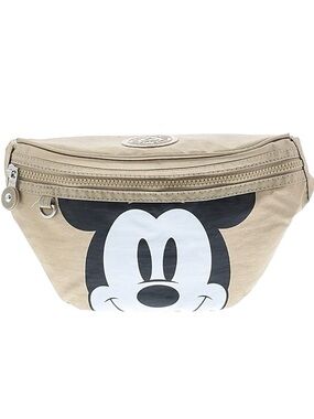 Canvas Belt Bag with Mickey Face Print in Beige